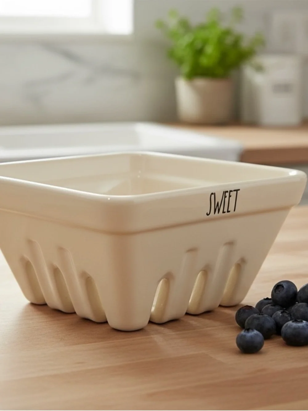 Rae Dunn Ceramic “Sweet” Blueberry Berry Bowl Colander Strainer